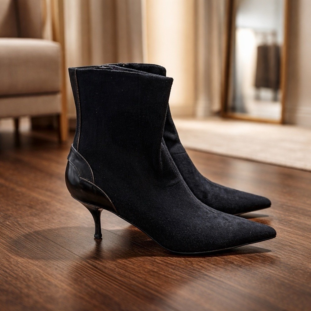 Donald J Pliner Couture‎ Italy Black Suede Sock Boots Pointed Heel 8M